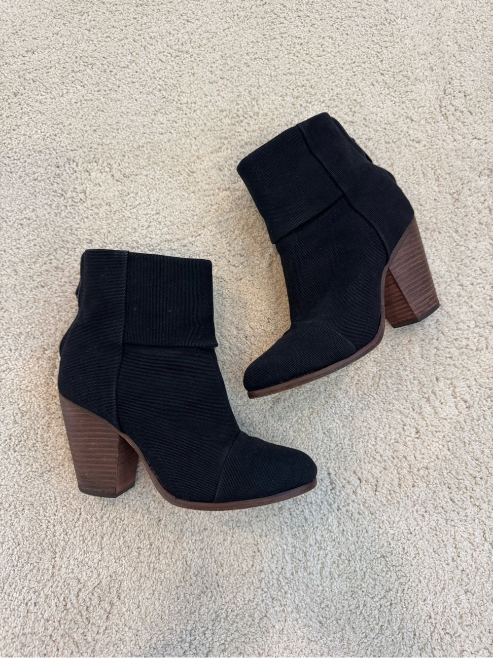 Rag & Bone Classic Newbury Black Canvas Ankle Boots Size 6